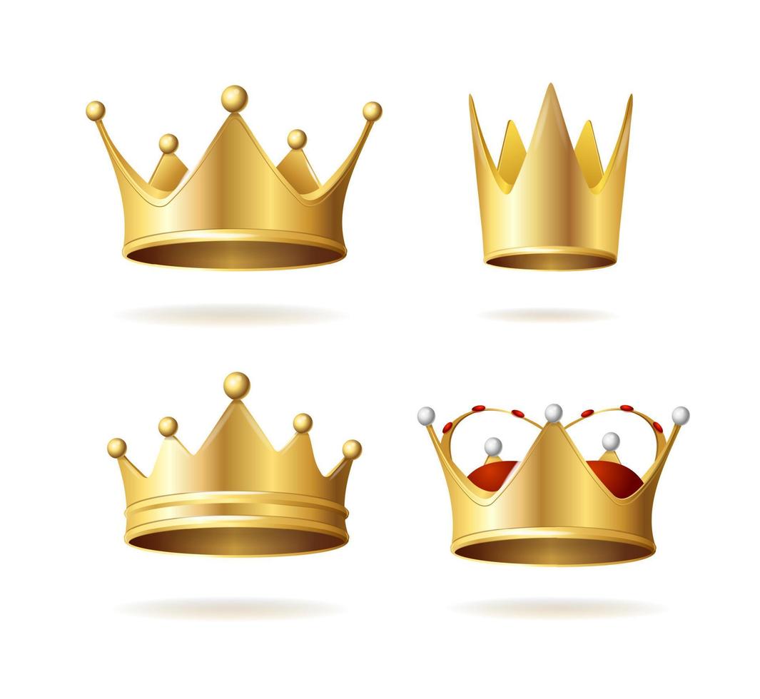 Realistic Detailed 3d Golden Royal Crown Set. Vector