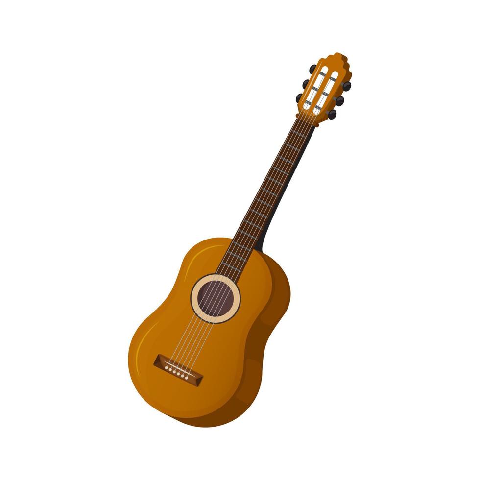 Musical stringed instrument - guitar. Classic wooden guitar. Vector illustration isolated on white background.