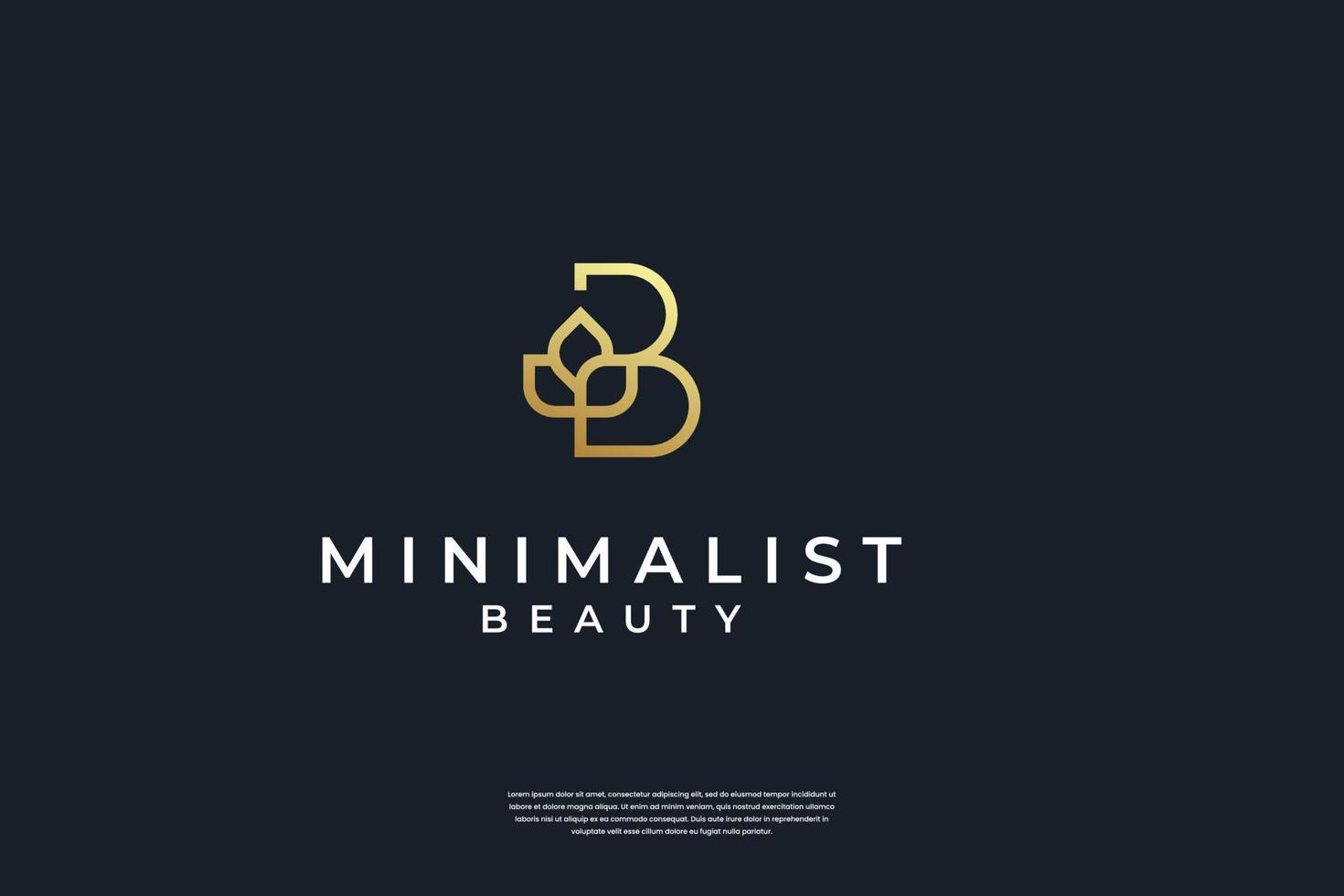 Minimalist golden initial B and leaf logo design with line art style vector