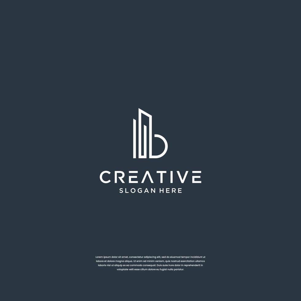 Initials b line art style with building logo design vector
