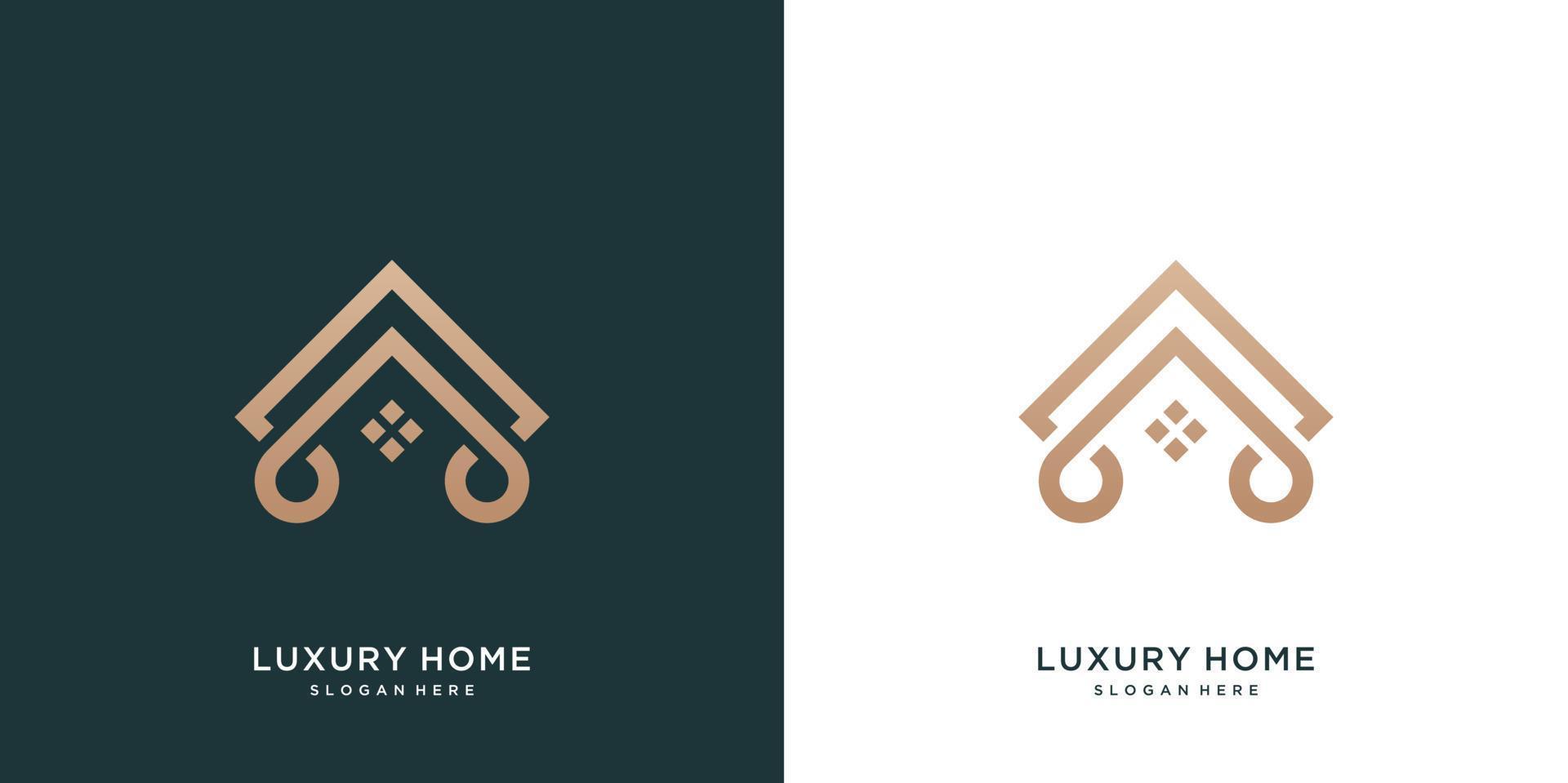 Minimalist elegant home design logo with line art style vector