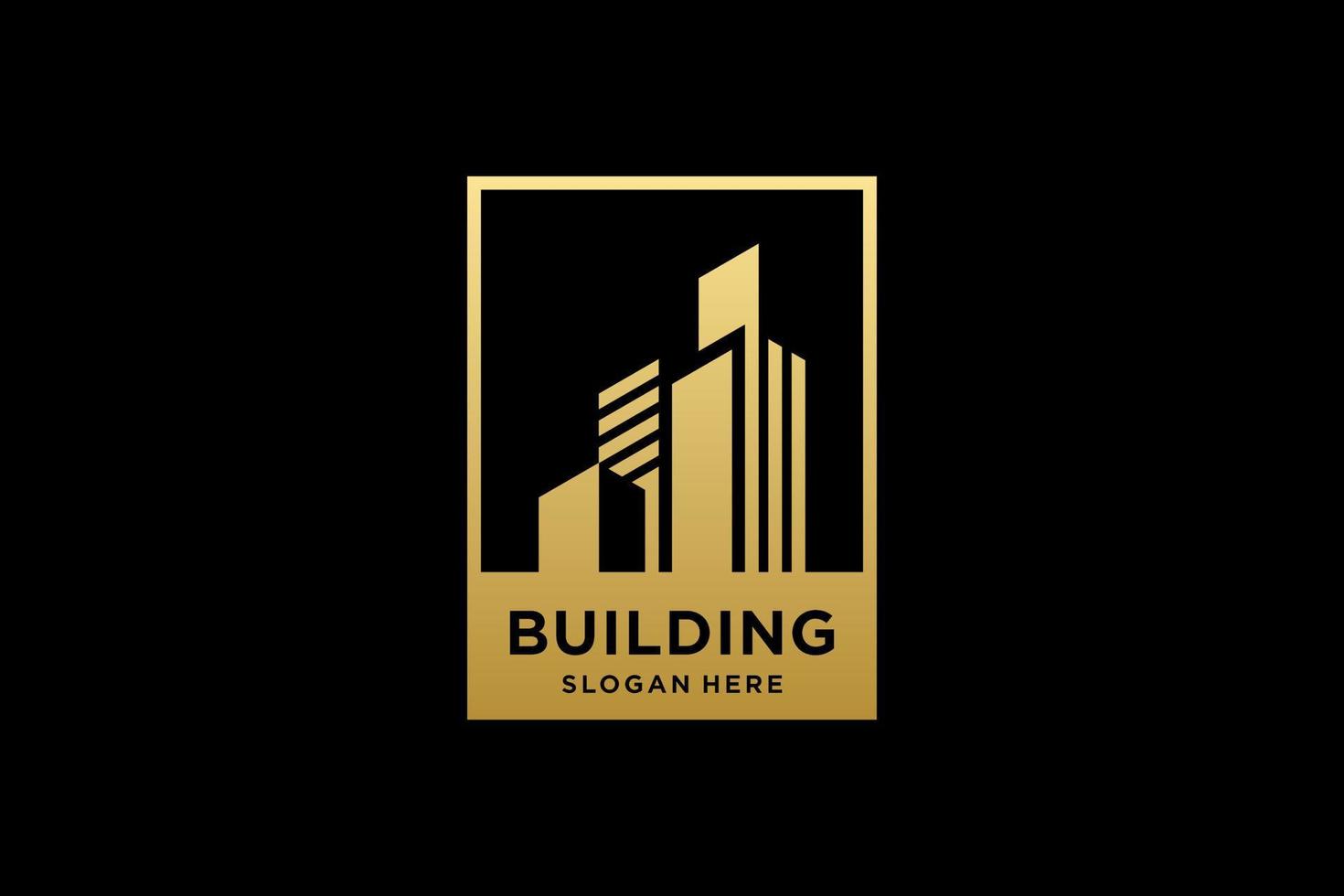 diseño de logotipo de arquitectura de edificio dorado vector
