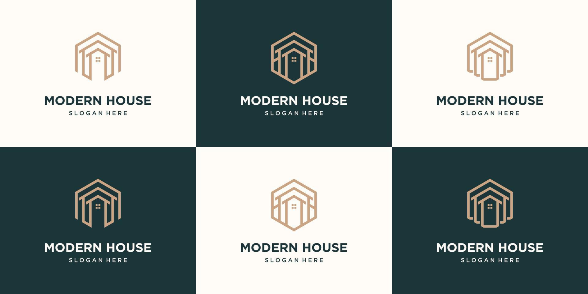 Set collection real estate minimalist icon home polygon line art style. vector