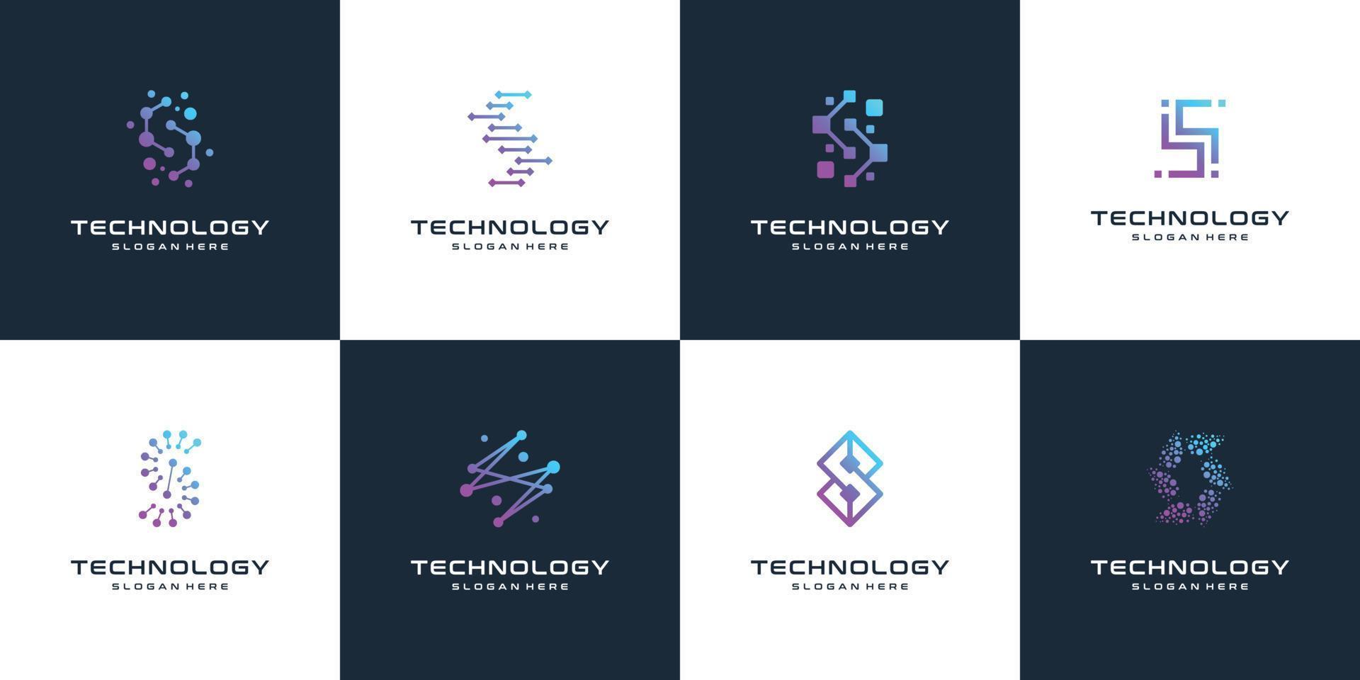 Collection of letter S abstract logo design symbol letter mark technology, dot, computer, data, internet. premium vector. vector