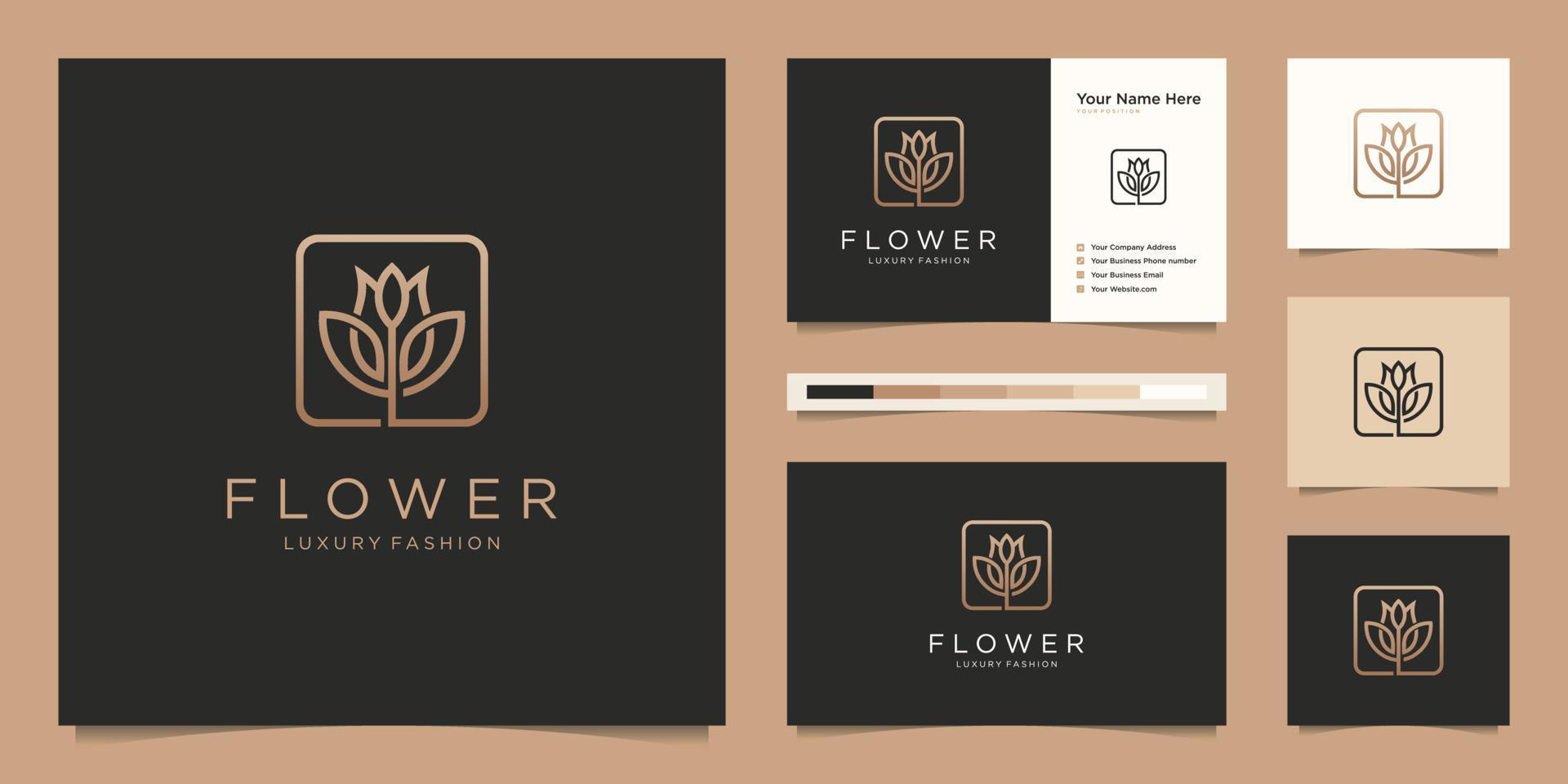 Minimalist elegant flower rose luxury beauty salon, fashion, skincare, cosmetic, yoga and spa products. logo design and business card Premium Vector