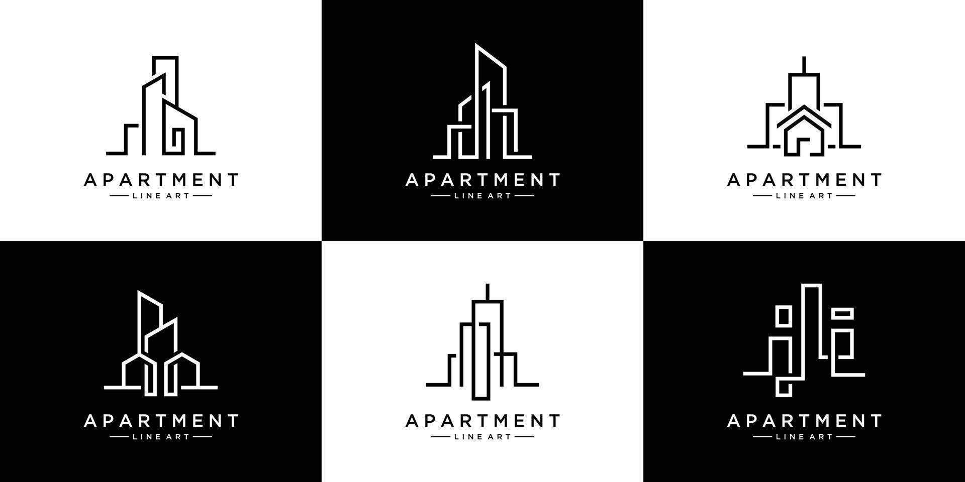 collection of building architecture sets, real estate logo design line art style vector