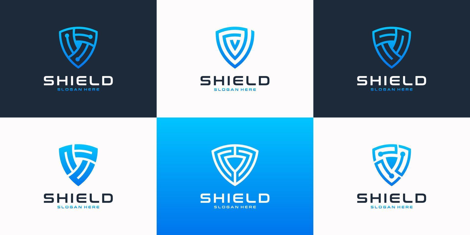 Set of modern tech with shield logo design template. Abstract icon security symbol for digital, internet and cyberspace. vector