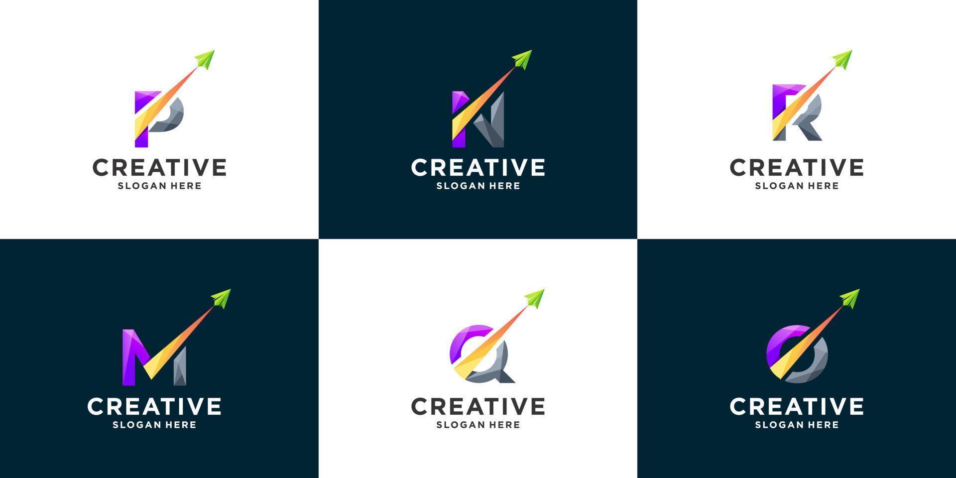 Set of gradient letter and arrow logo design inspiration vector