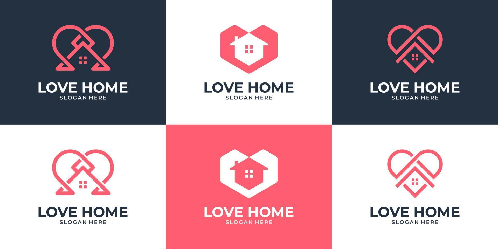 Set of Creative house with love shape logo collection. Simple home symbol for real estate. vector