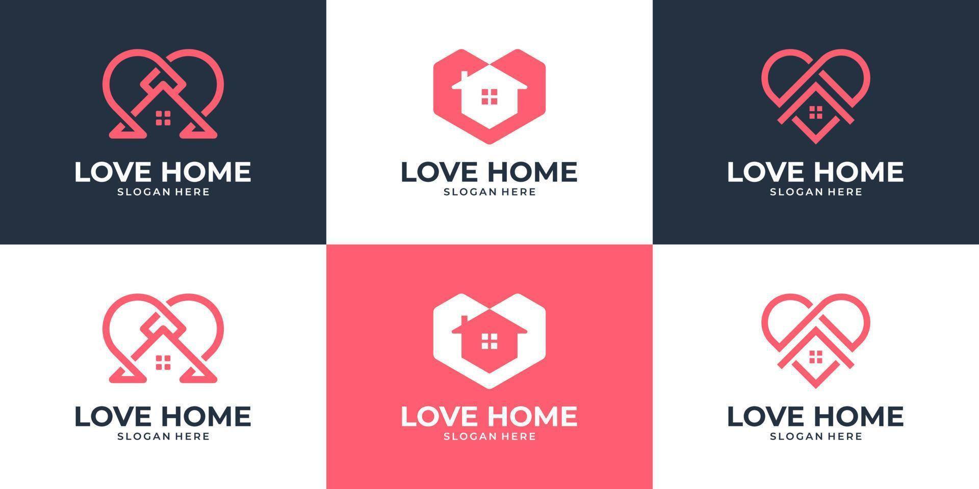 conjunto de casa creativa con colección de logotipos de forma de amor. símbolo de hogar simple para bienes raíces. vector