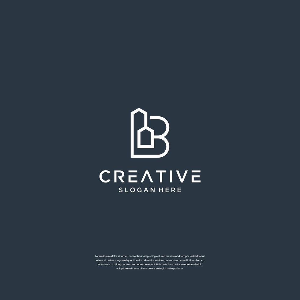 Initials b line art style with building logo design inspiration vector