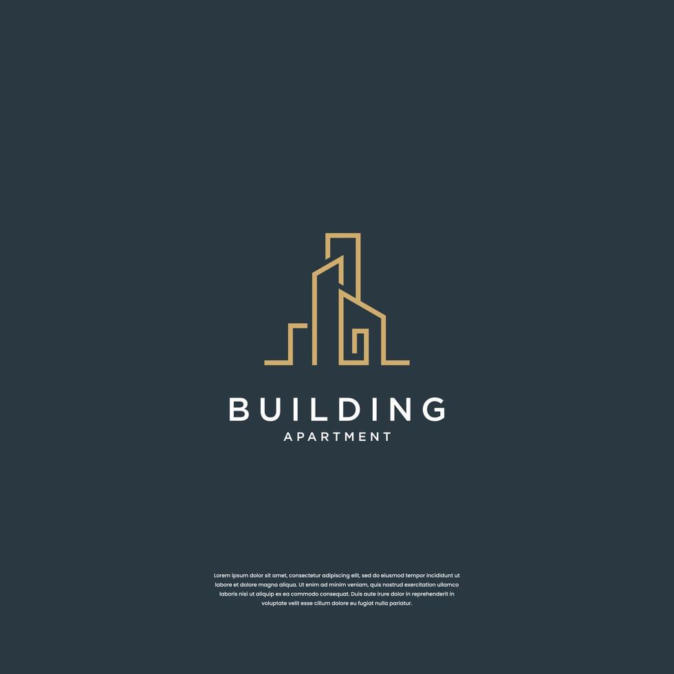 Building logo design real estate, architecture, construction with line art vector