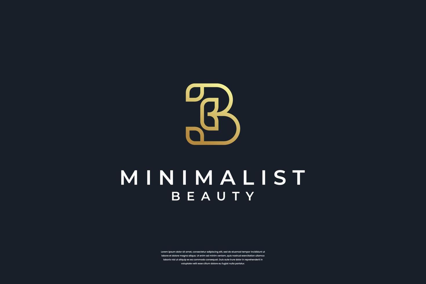 Minimalist golden initial B and leaf logo design with line art style vector