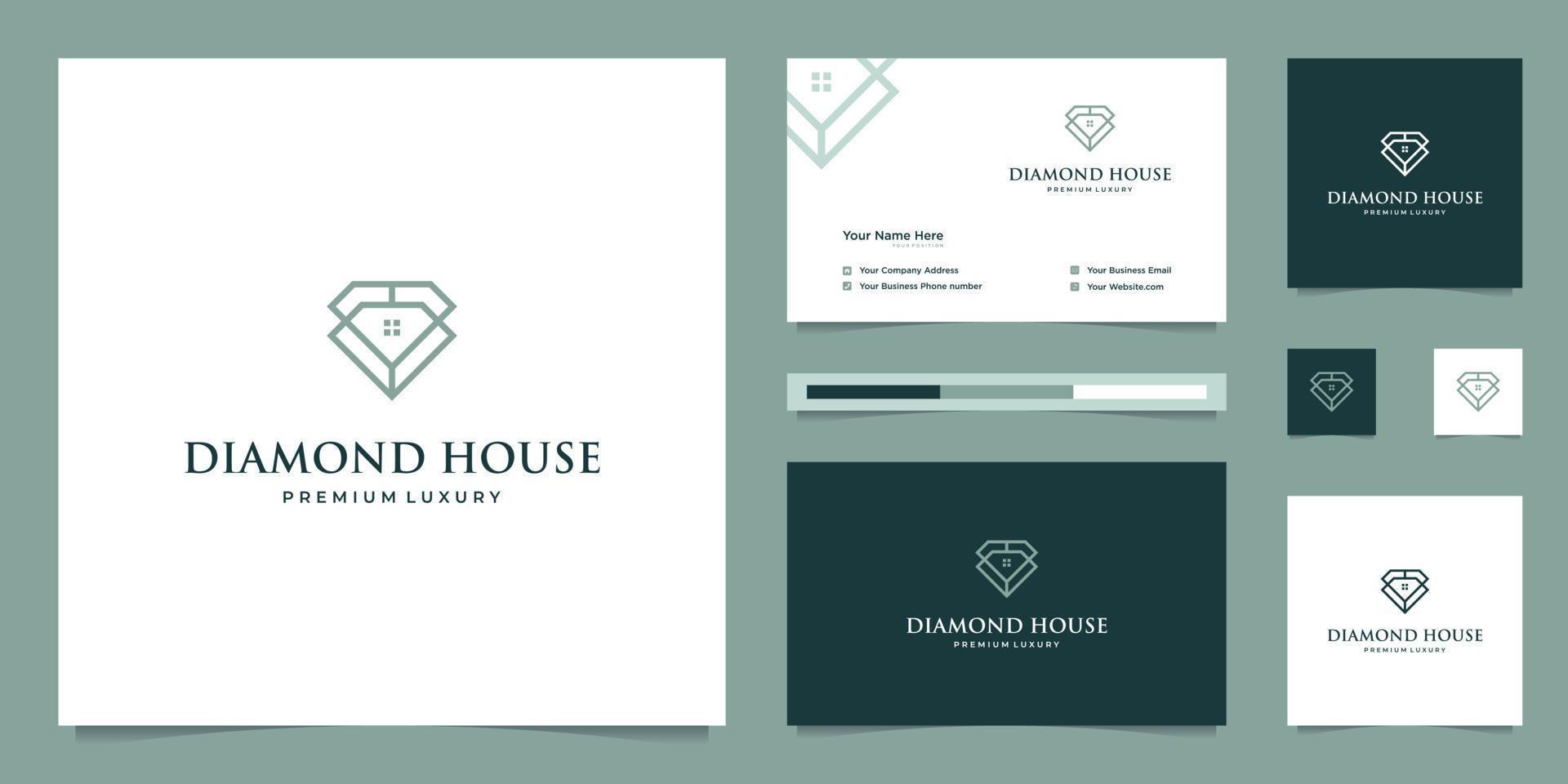 diamantes y casa. conceptos de diseño abstracto para agentes inmobiliarios, hoteles, residencias. símbolo para la construcción. diseño de logotipos y plantillas de tarjetas de visita. vector