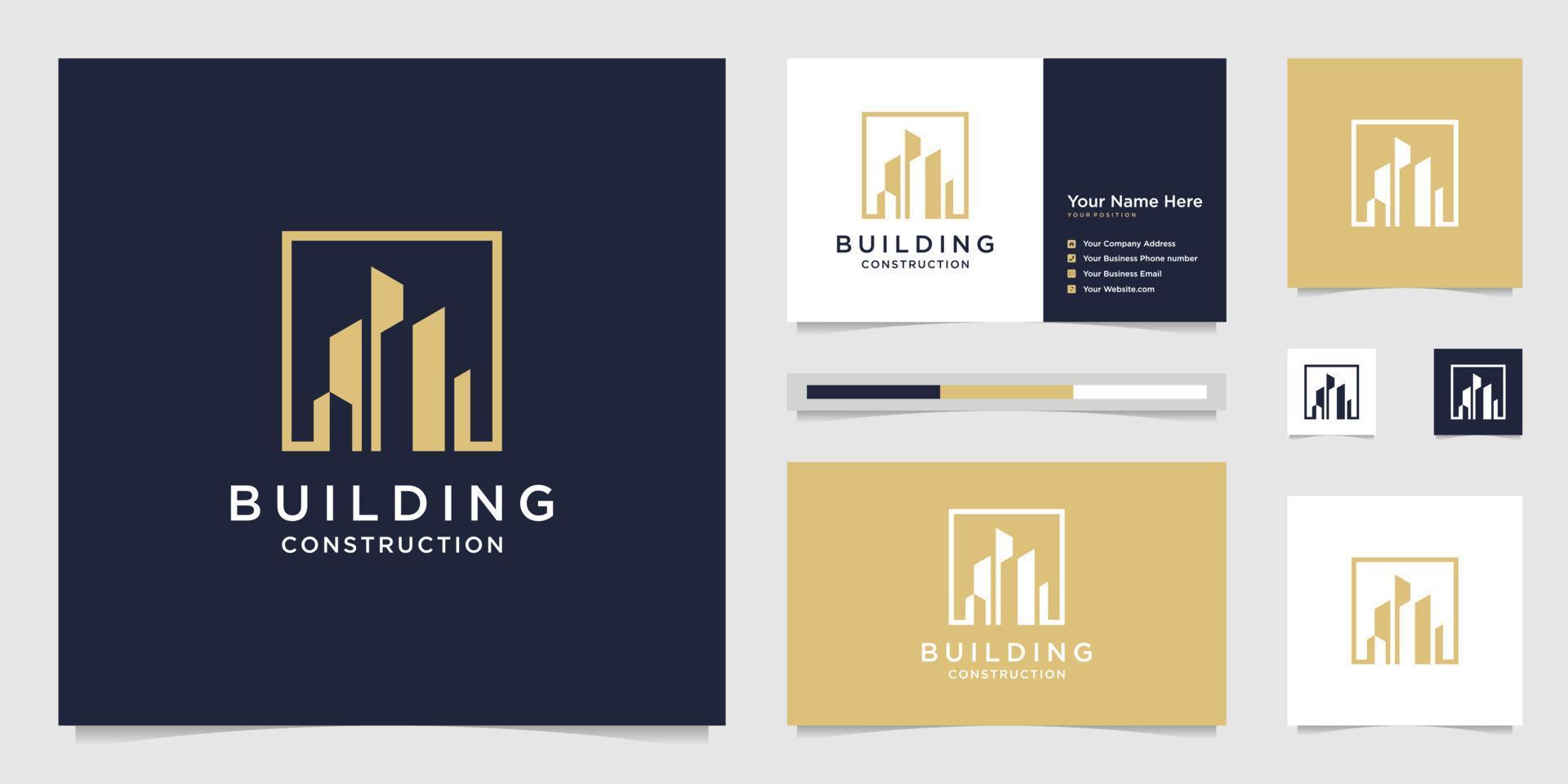 design logos and building construction business cards, inspiring city building abstract logos vector