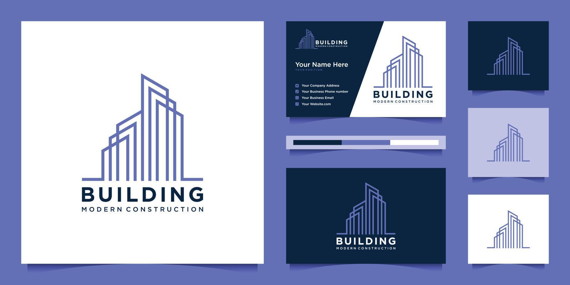 logotipos de diseño de construcción con estilo de línea. símbolo de construcción, apartamento y arquitecto. diseño de logotipo premium y tarjetas de visita. vector