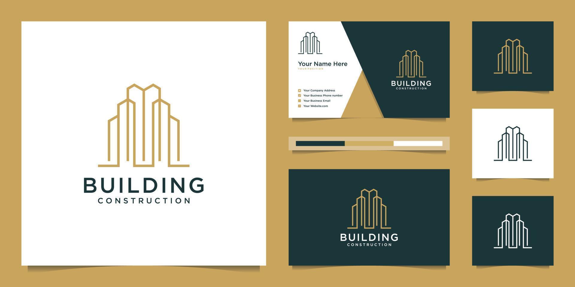 logotipos de diseño de construcción con estilo de línea. símbolo de construcción, apartamento y arquitecto. diseño de logotipo premium y tarjetas de visita. vector