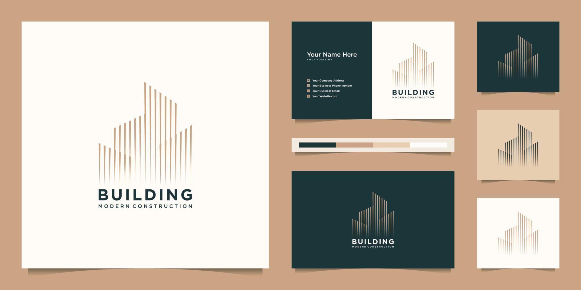 building design logos with line style. symbol for construction, apartment and architect. premium logo design and business cards. vector