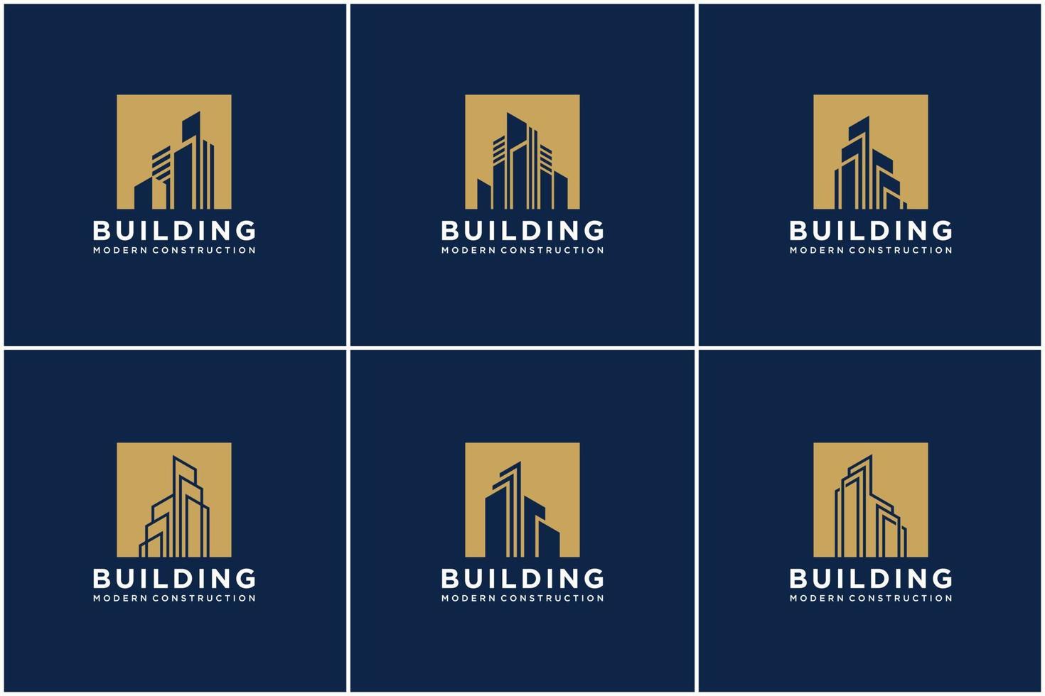set collection building logo design bundle construction. premium business cards, inspiring city building abstract logos modern. vector