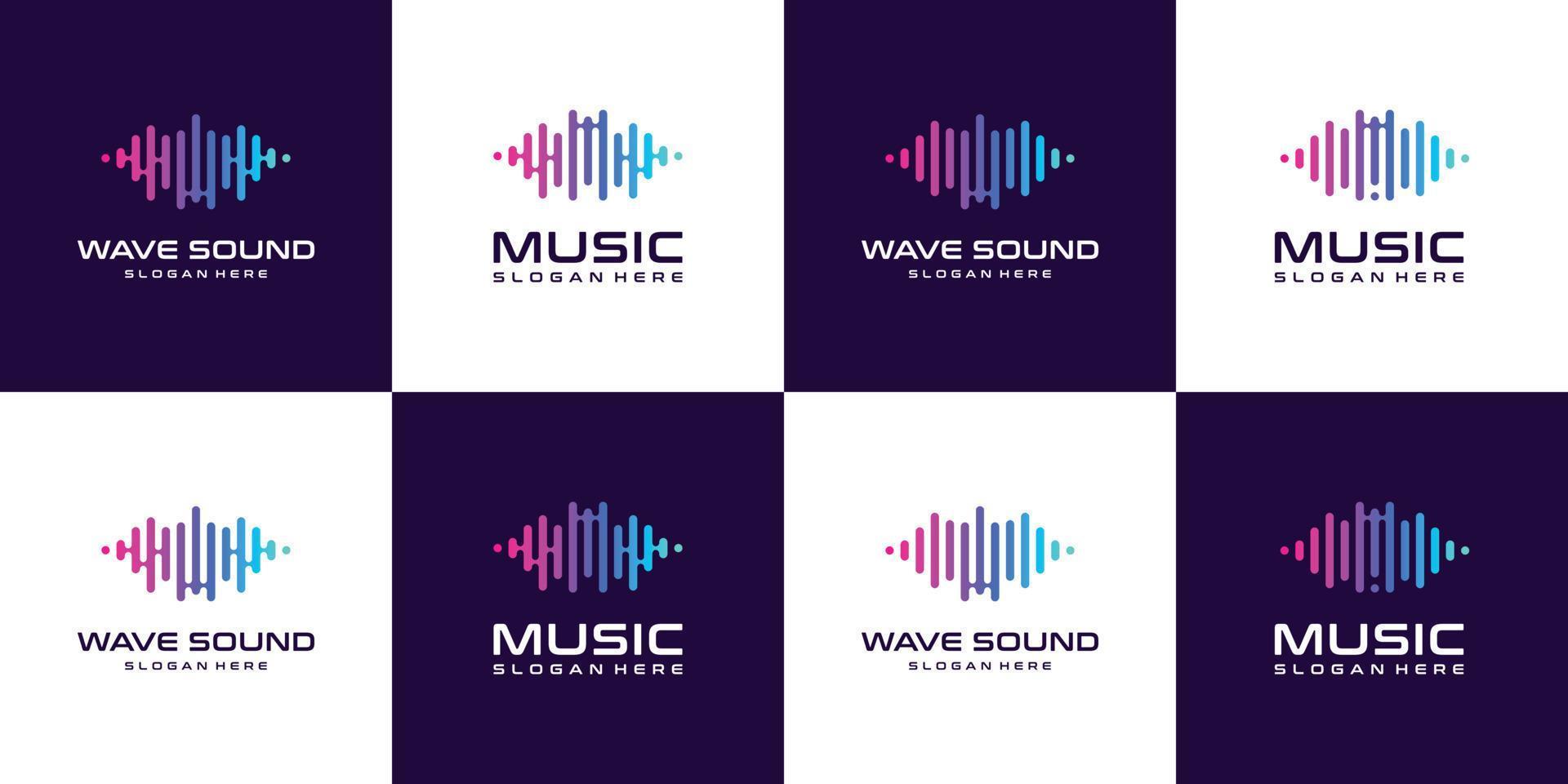 Set of collection pulse Music equalizer logo. Electronic audio icon. Music wave sign Music application icon. Player music logos with minimal. vector