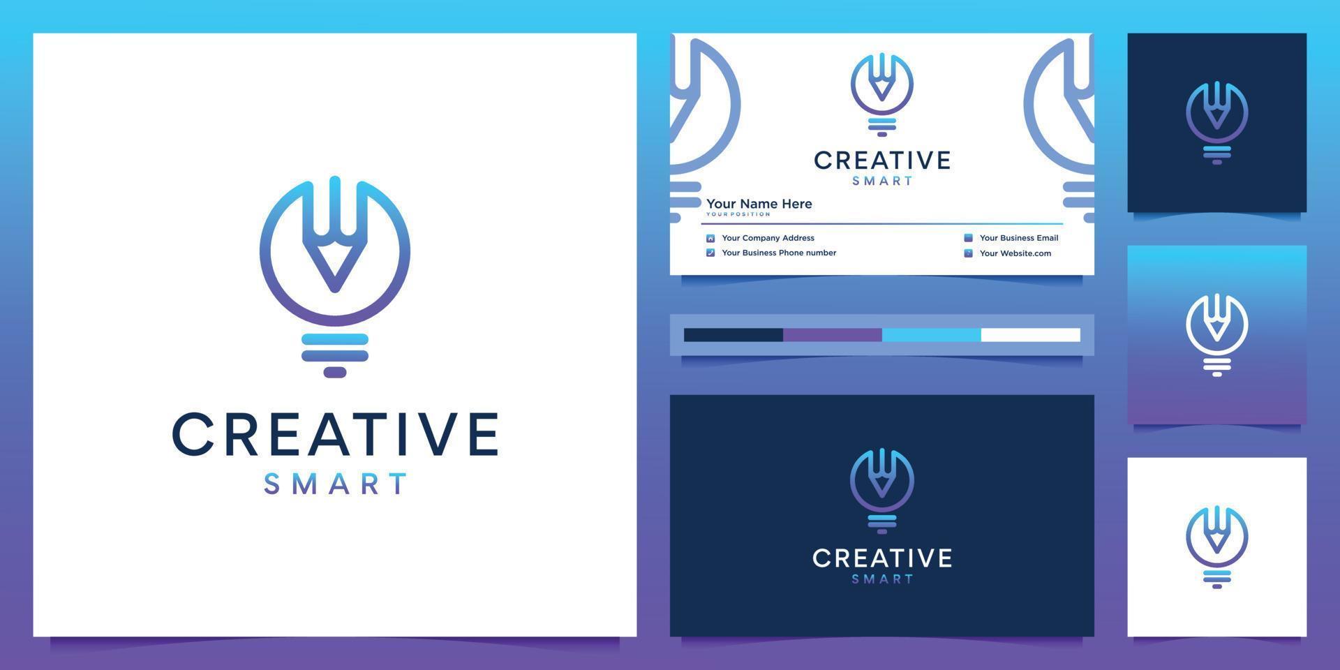 Creative logo design and business card. Modern gradient bulb and pencil with liner style vector