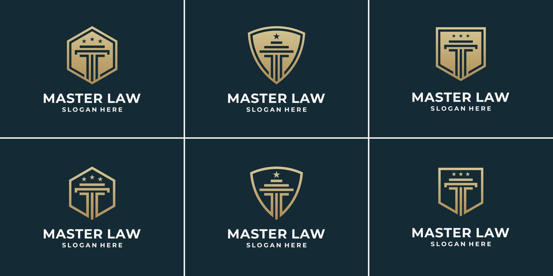 Set collection Law Office combine Pillar and shield. idea logo for justice, law, attorney, firm. vector