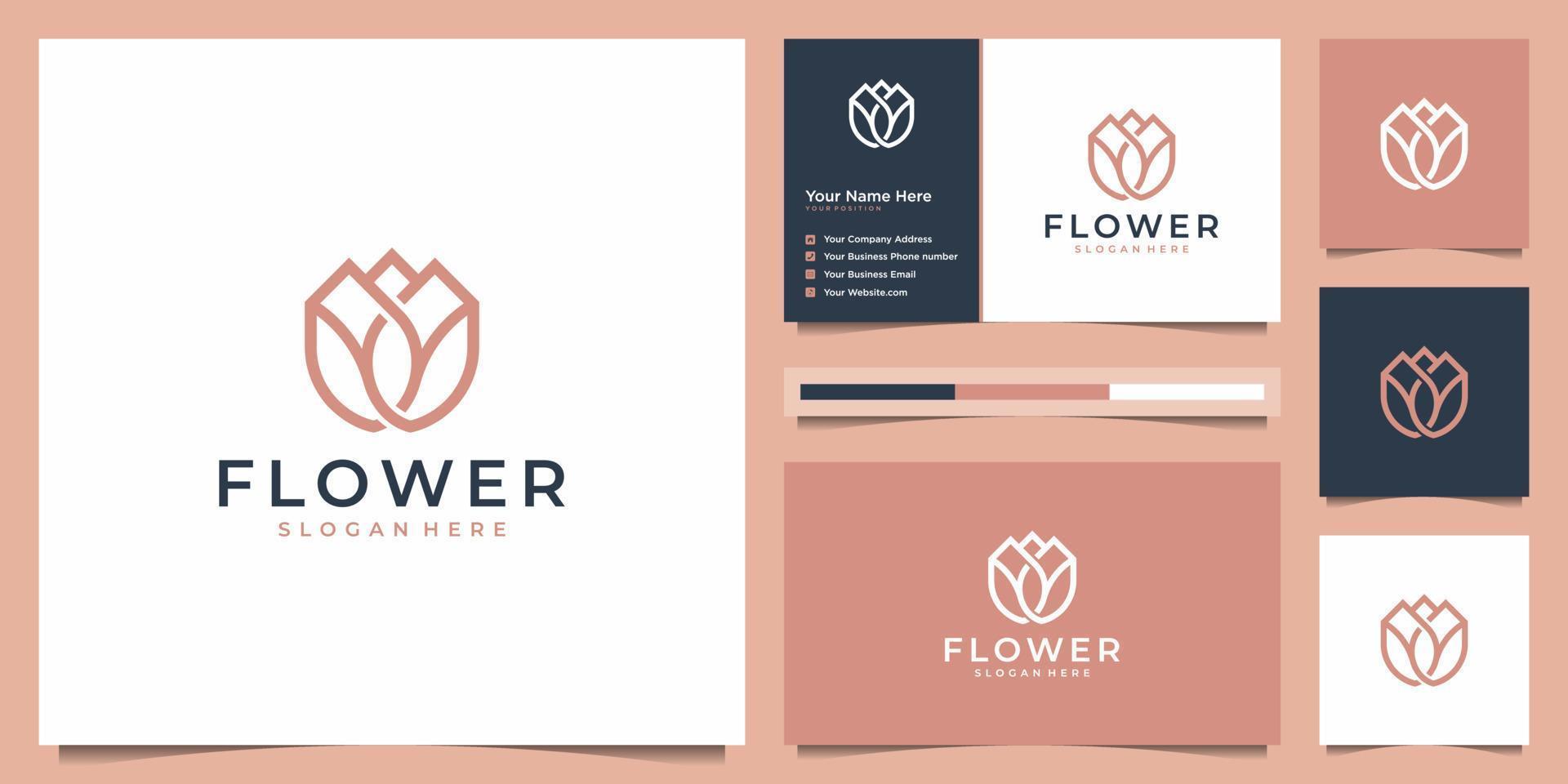 Beauty flower minimalist line art style. Elegant logo can be used beauty spa, salon, cosmetic, skin care. Logo design and business card. vector