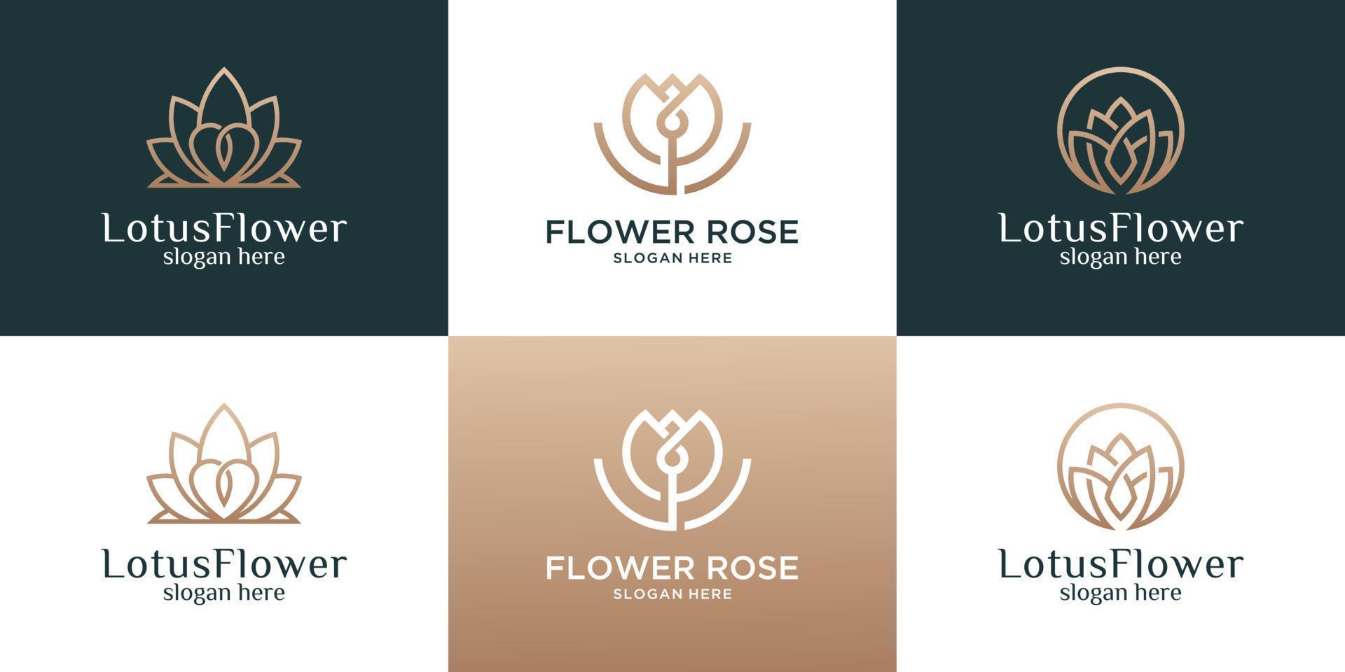 Collection of flower with line logo design template. vector