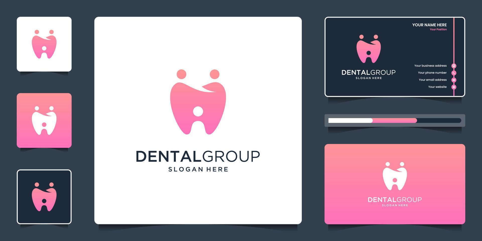Dental group logo with human unity, people family or social group logo design and business card. vector