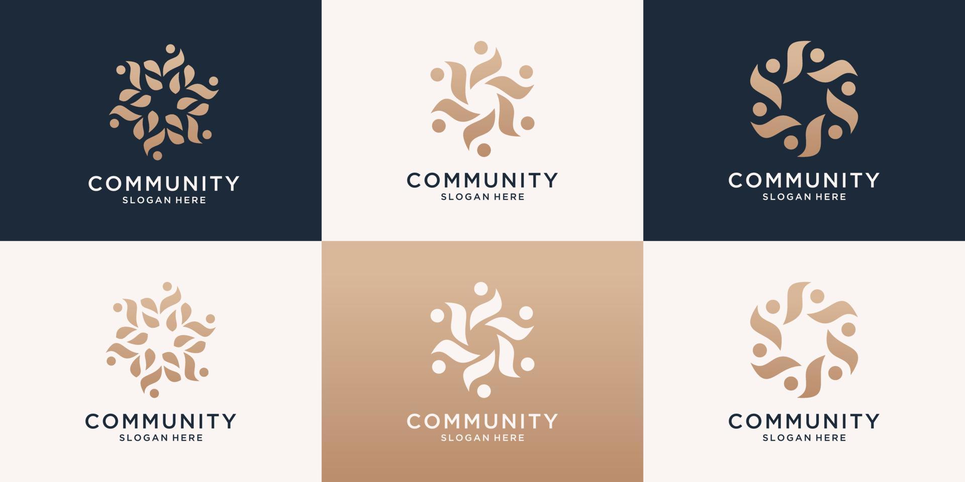 conjunto de plantilla de logotipo de unidad humana y familia de personas de lujo abstractas. símbolo de trabajo en equipo, grupo social, comunidad. vector