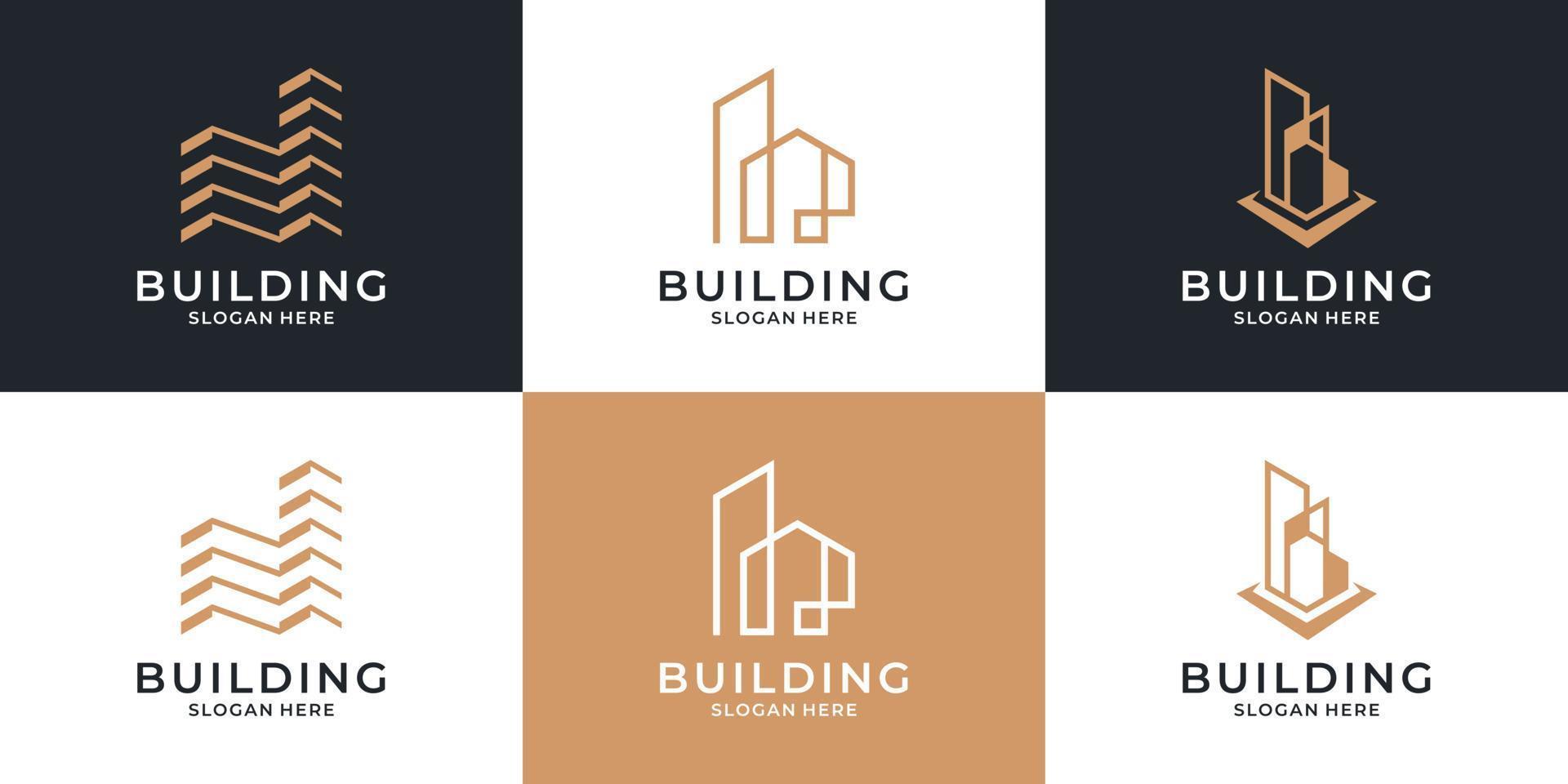 conjunto de plantilla de logotipo de arquitectura de construcción. colección de diseño de logotipos creativos, bienes raíces, construcción. vector