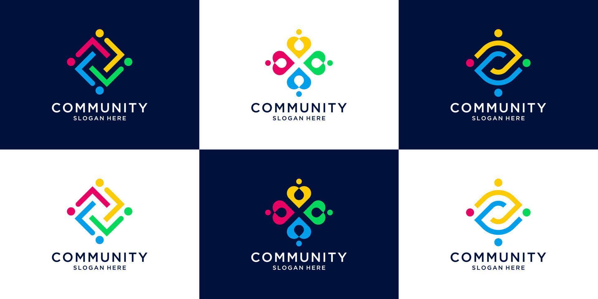 Set of creative people family and human unity logo collection. symbol for family care, social group, community. vector