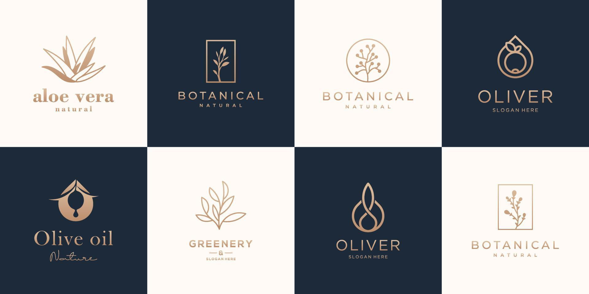 Tropical plants, leaves and branches with flowers, set of elements with golden color. vector