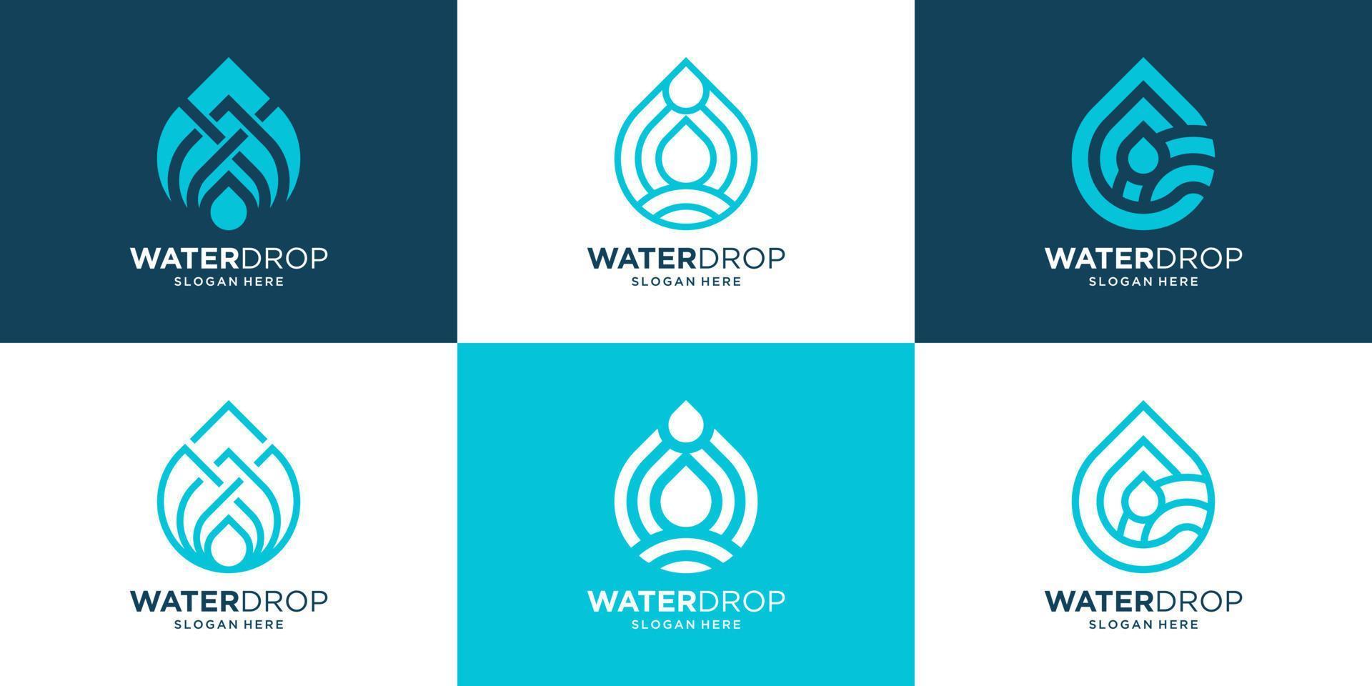 gota de agua con colección de diseño de logotipo de estilo de arte de línea. vector