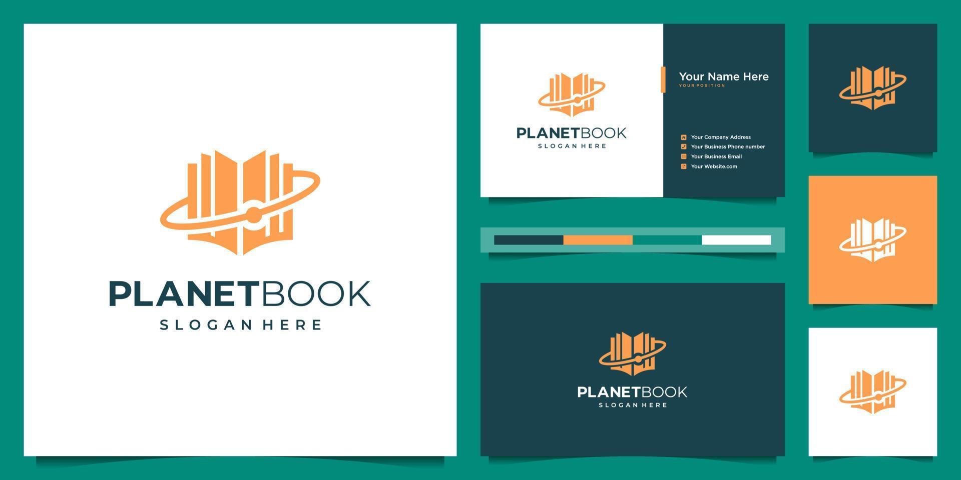 Creative combine planet and book logo design template and business card. Icon can used for bookstore, library and education. vector