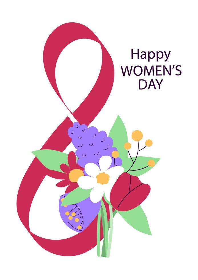 Happy Woman's day card with floral bouquet vector illustration