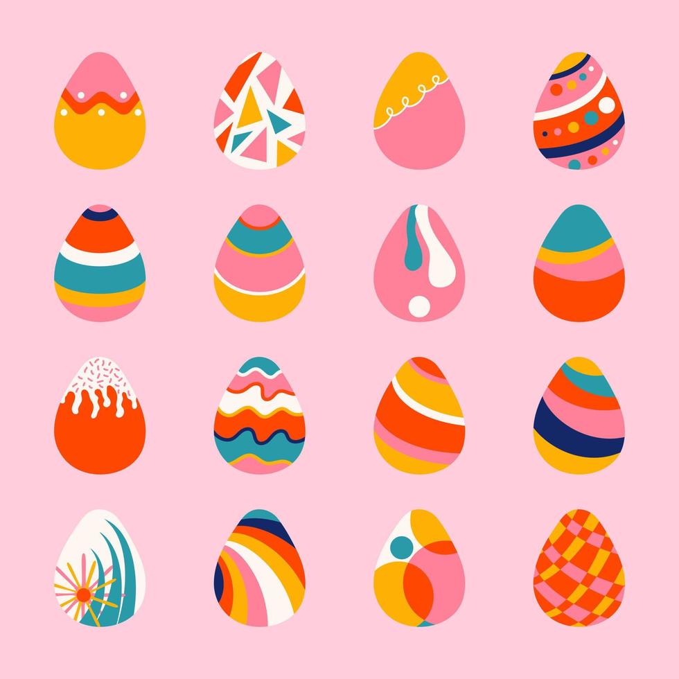 Ilustración de vector de colección de huevos de Pascua aislado en rosa