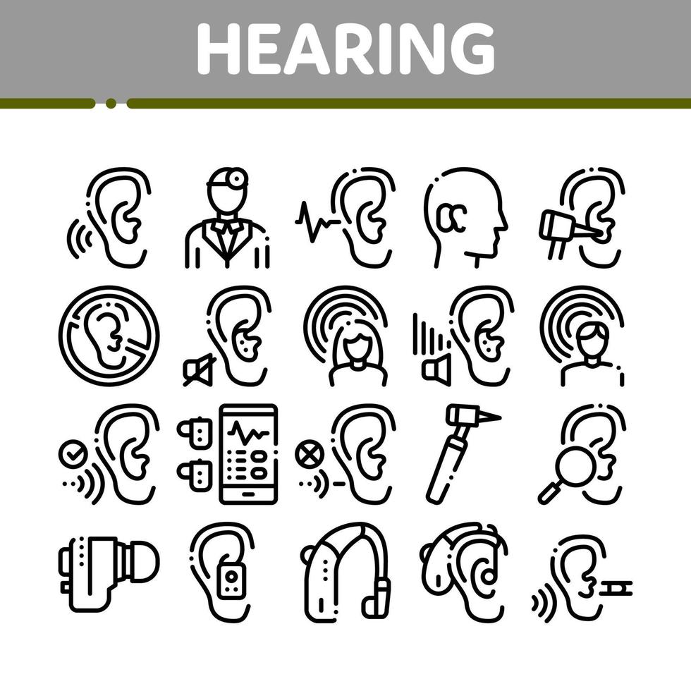 conjunto de iconos de colección de sentido humano auditivo vector