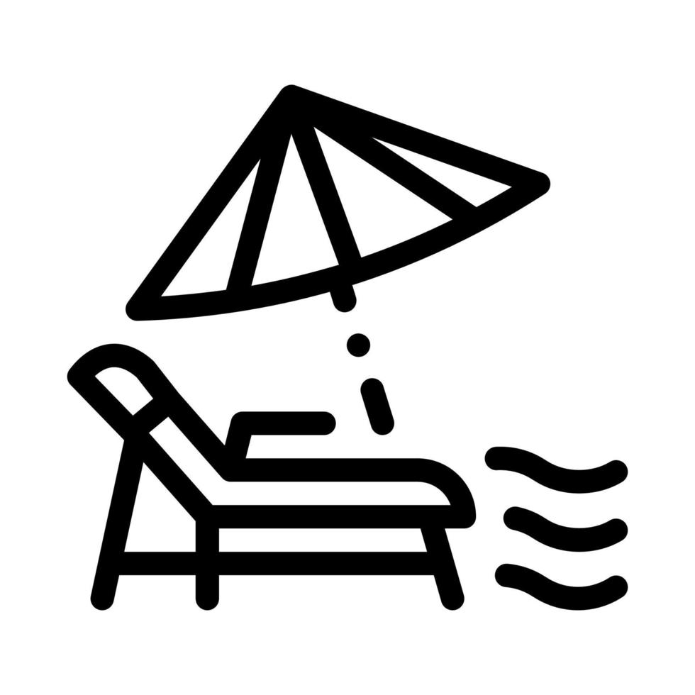 tumbona con icono de paraguas vector de línea delgada