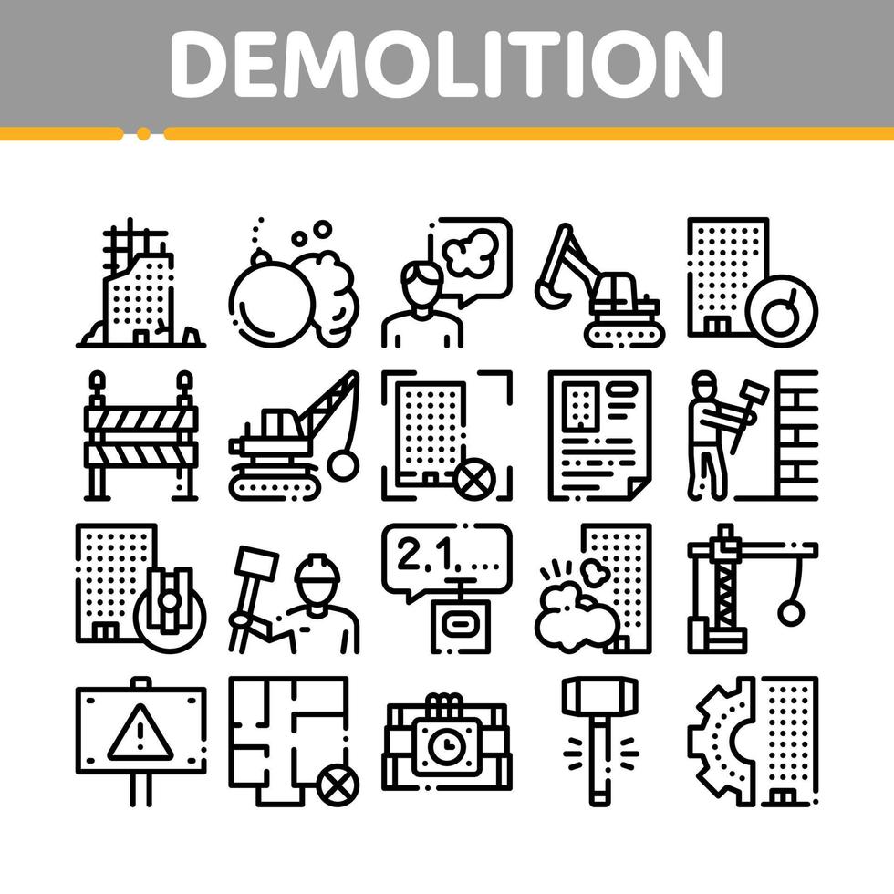 Demolition Building Collection Icons Set Vector