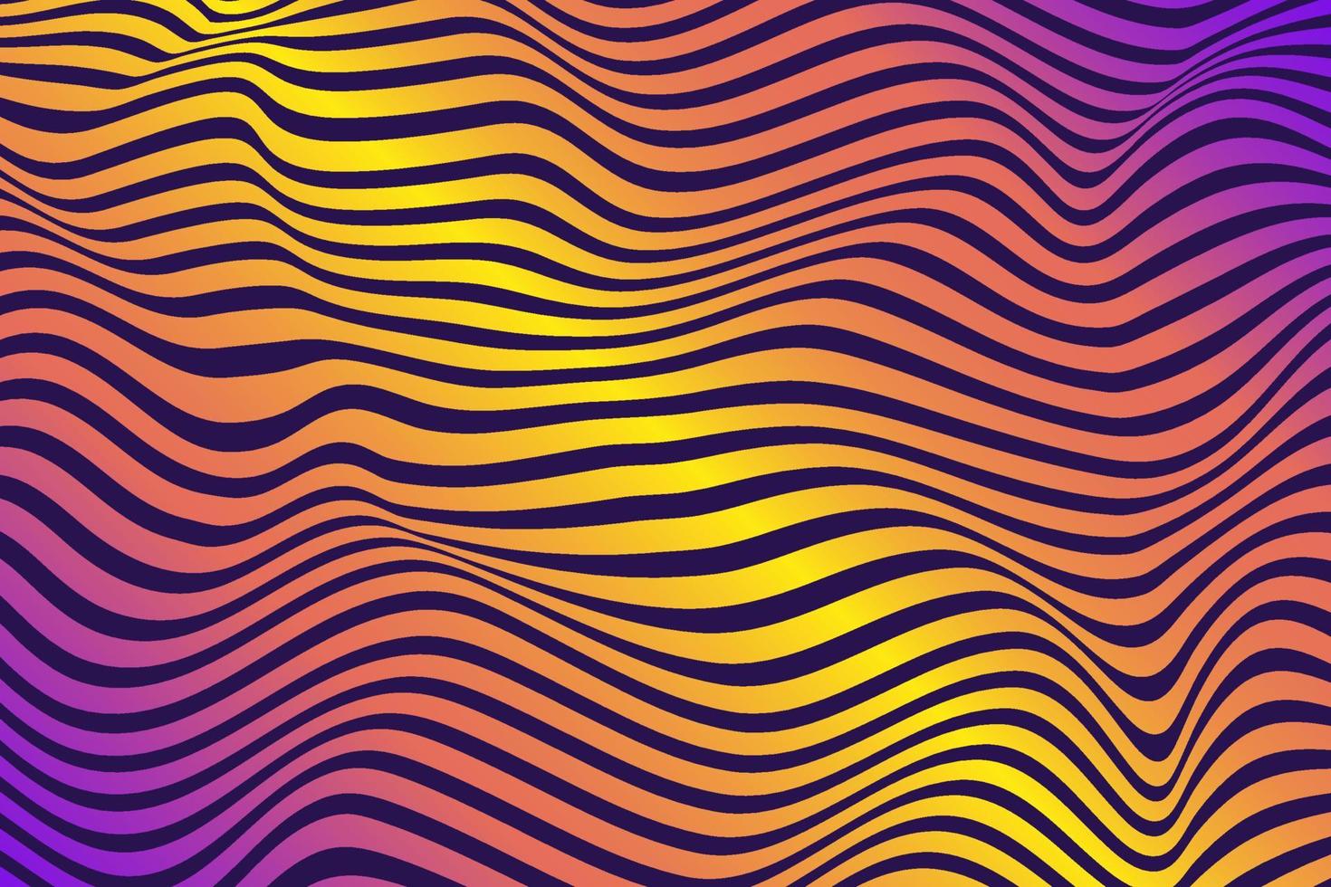 Abstract spectrum gradient op art wavy lines pattern vector background. Distorted optical illusion line wave design. Ripple effect ocean waves template. Liquify striped texture.