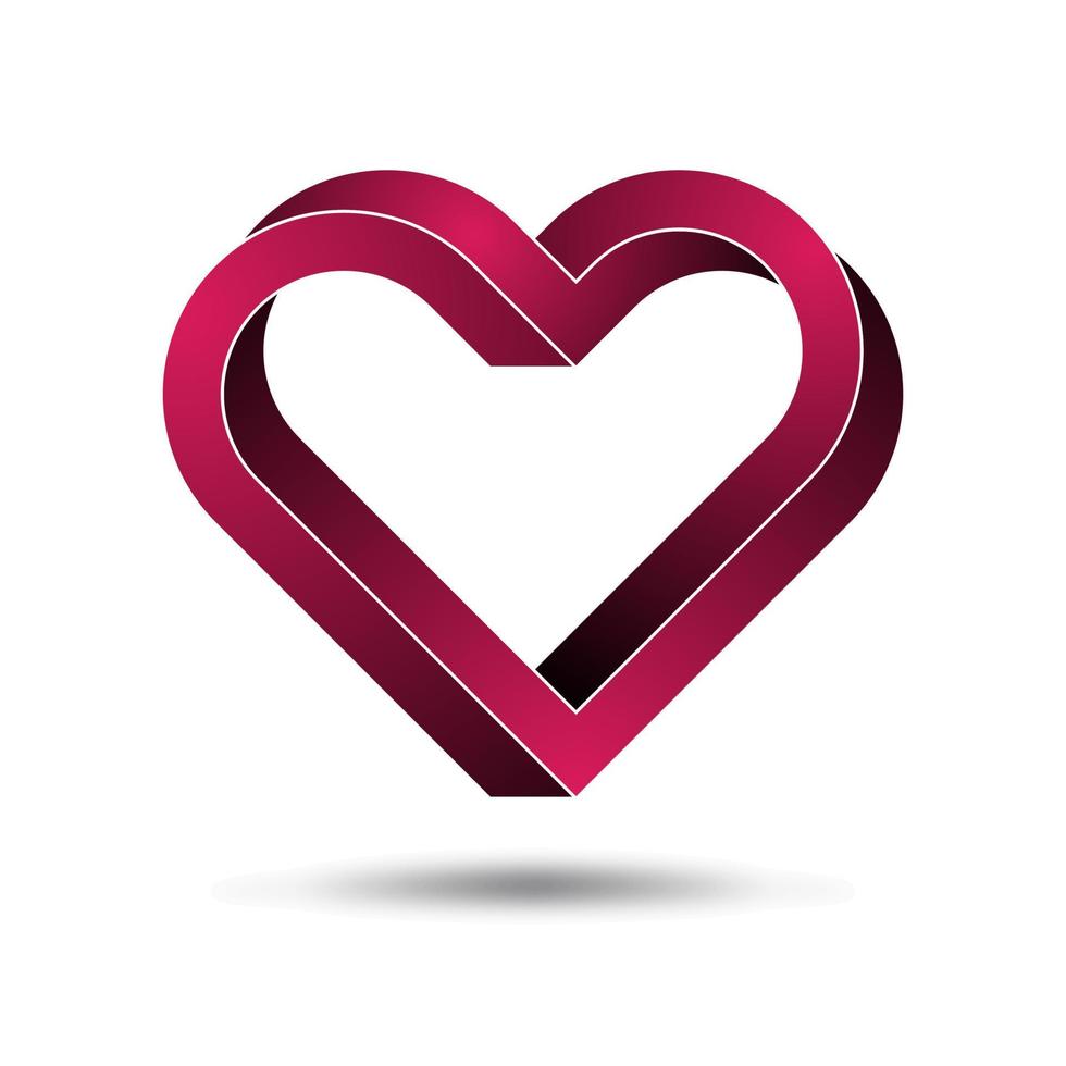 3d pink gradient impossible outlined heart logo vector. Love symbol for valentine's day. vector