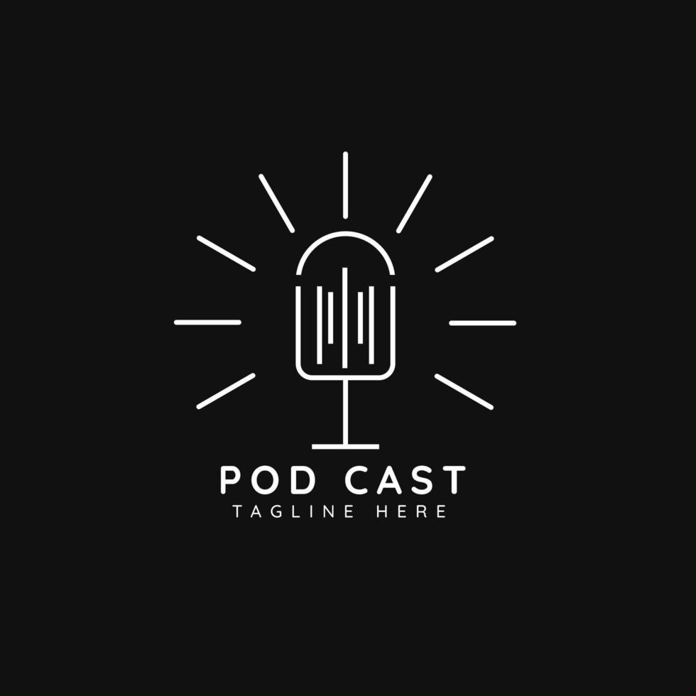 diseño de logotipo simple de podcast con estilo de línea, plantilla minimalista de icono de grabadora de sonido vector
