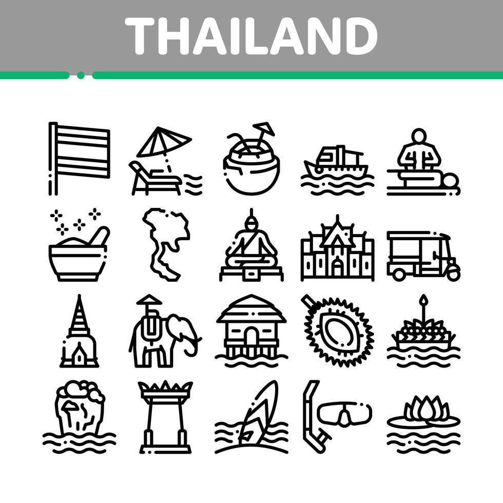 Thailand National Collection Icons Set Vector