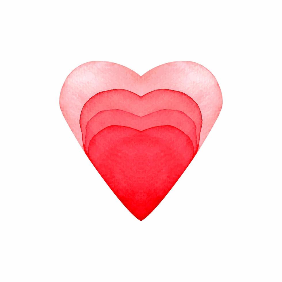 amor corazón pintado acuarela rojo aislado en color blanco en estilo de corte de papel vector