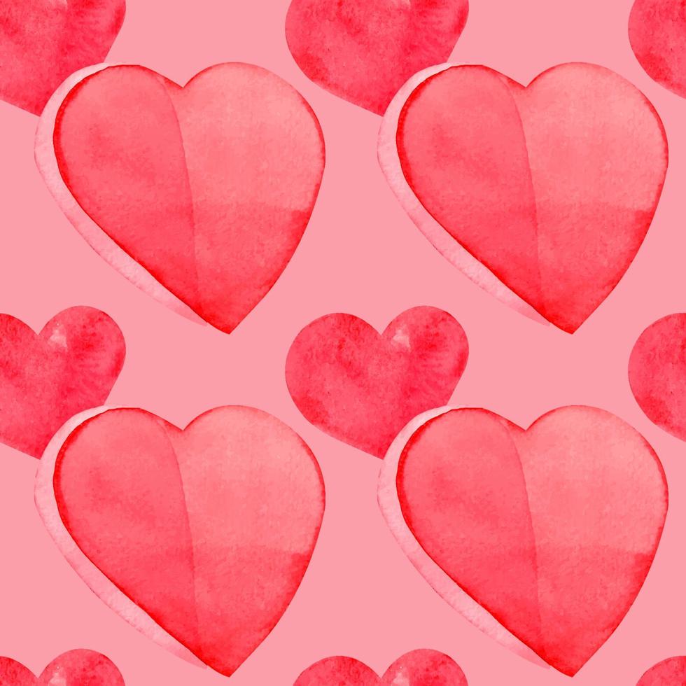 Seamless pattern with hand painted watercolor red hearts on pink background vector