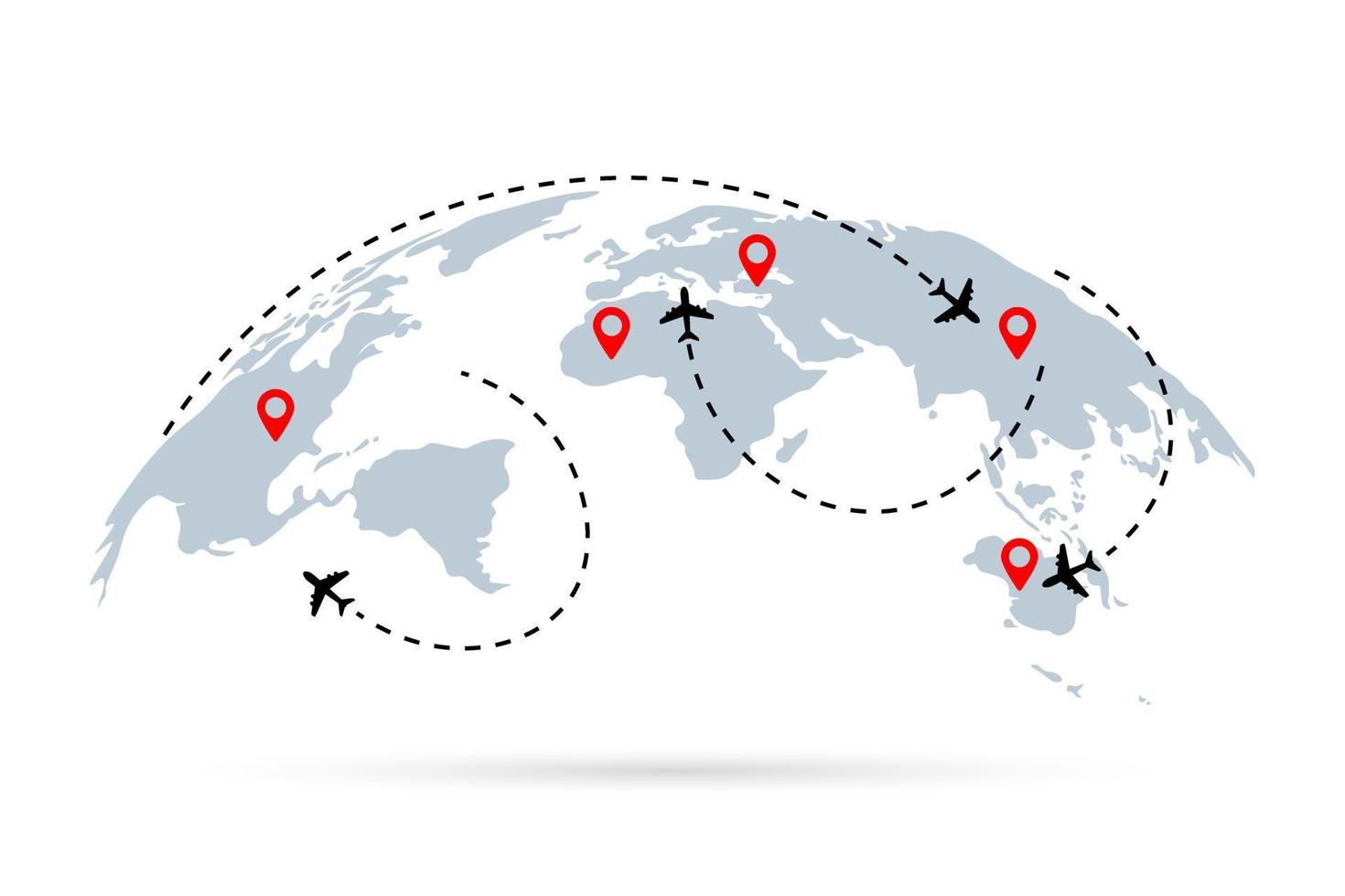 Travel, Flight Routes. Airline airplane flight path travel plans. Isolated vector illustration.