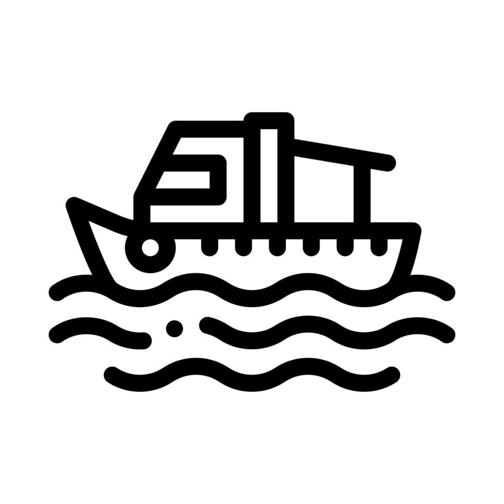 Fishing Boat On Water Wave Icon Thin Line Vector