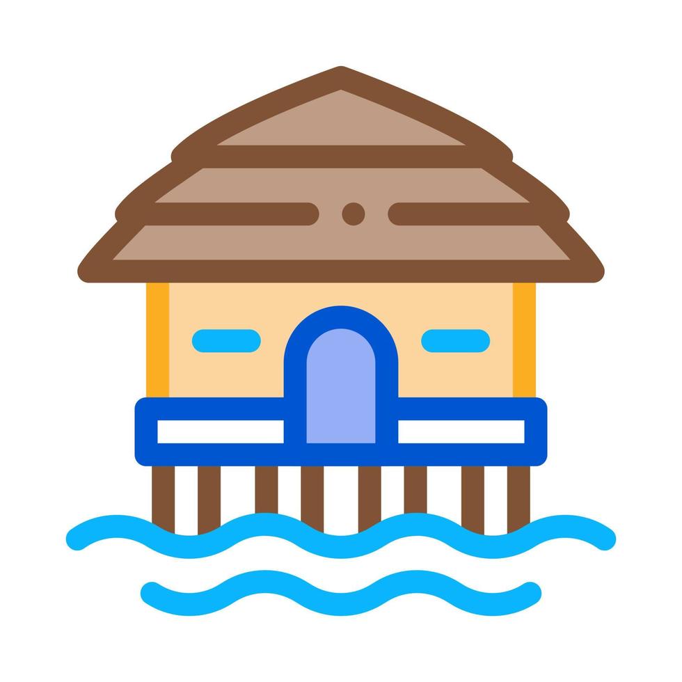 Bungalow House On Water Icon Thin Line Vector