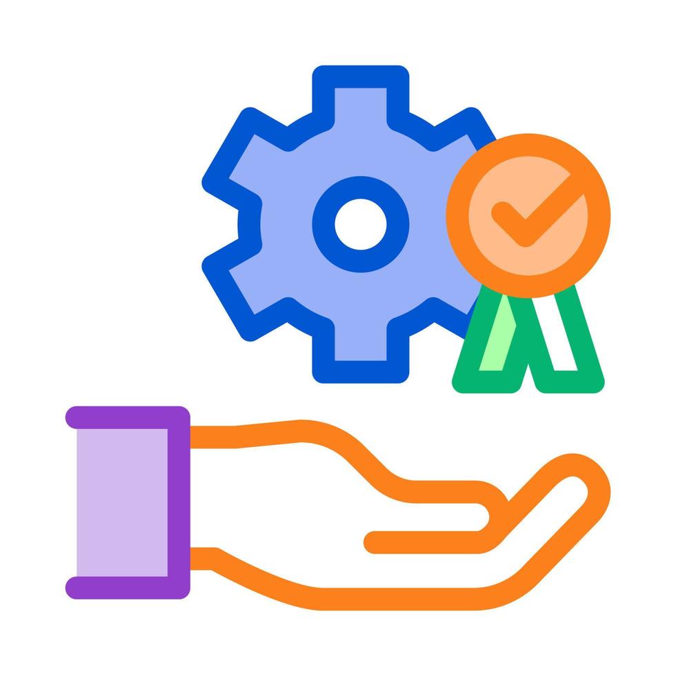 Hand Holding Gear And Medal Icon Thin Line Vector